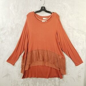 Logo Lori Goldstein 3X Orange Lace Layered Tunic Lagenlook Flowy 2 Piece Comfort